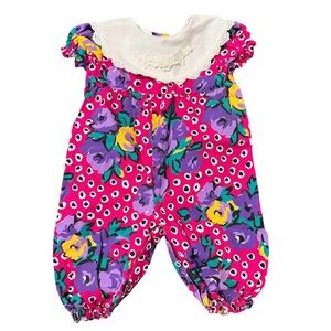 Vintage JoLene Dress Pink‎ Polkadot Floral Jumpsuit Cottagecore USA Size 6/9M